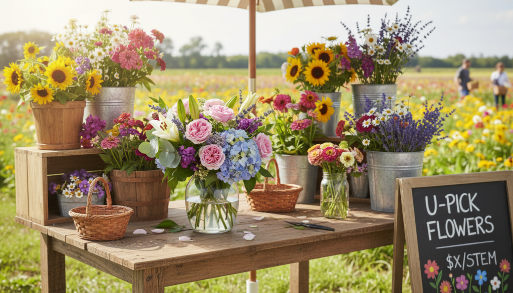 a u-pick flower stand